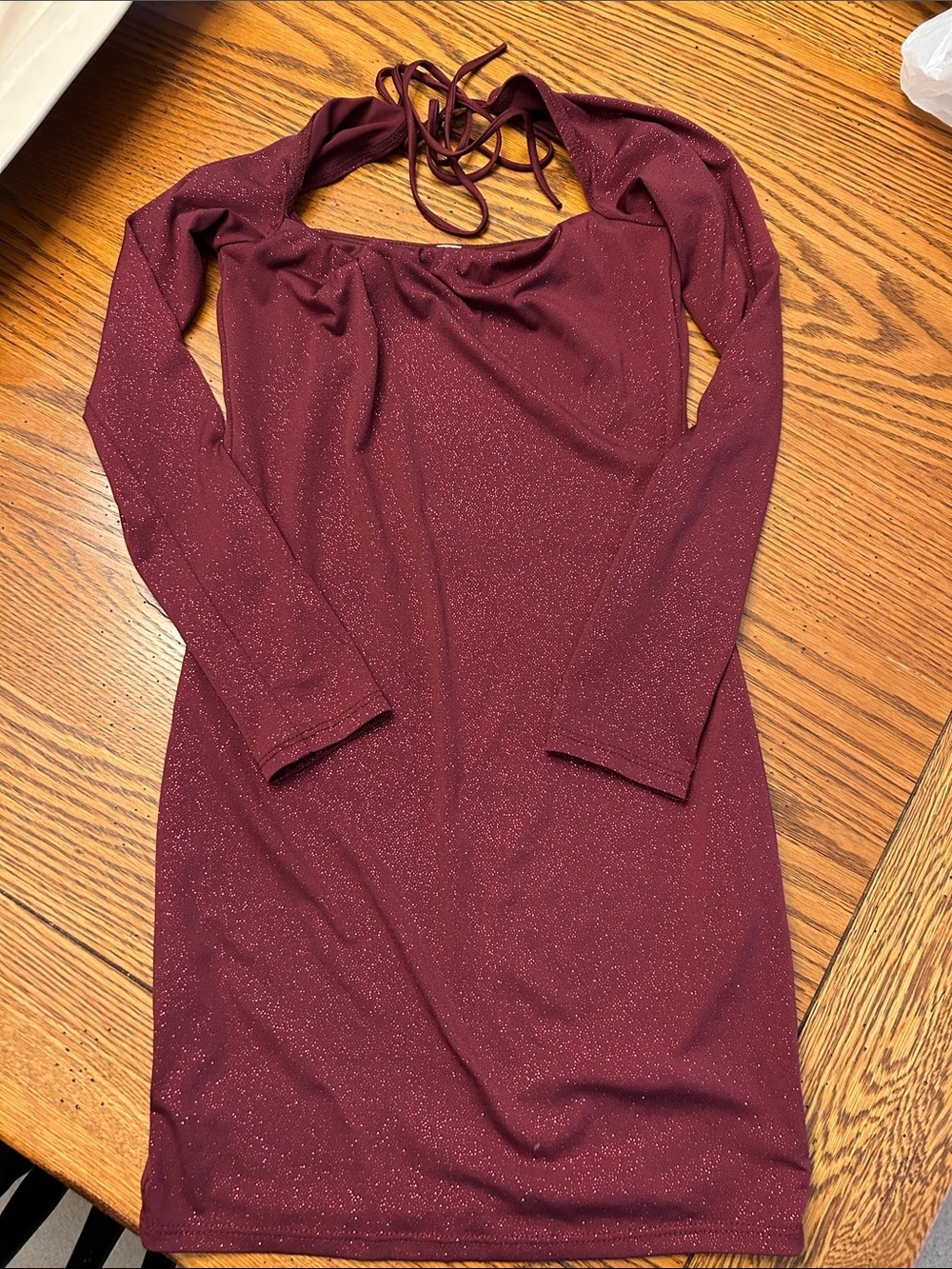 Lucy in the Sky Sparkling Burgundy Long-Sleeve Halter Dress/5